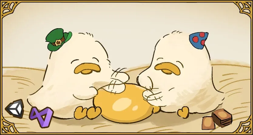 Two ducks sitting either side of an egg they are keeping warm.